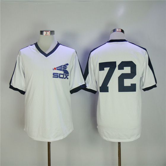 Men Chicago White Sox #72 Fisk White Throwback MLB Jerseys